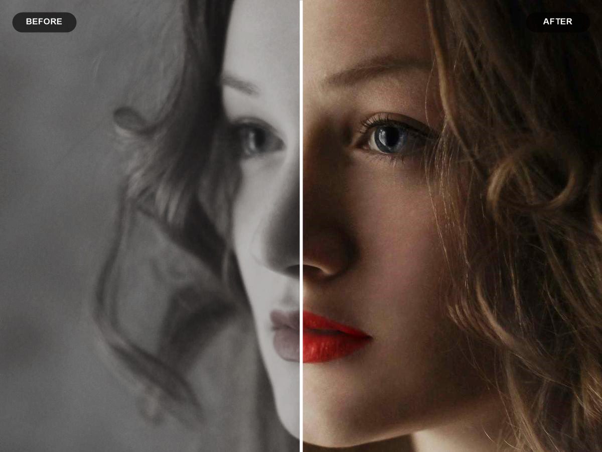 Before and after: portrait color grading and retouching