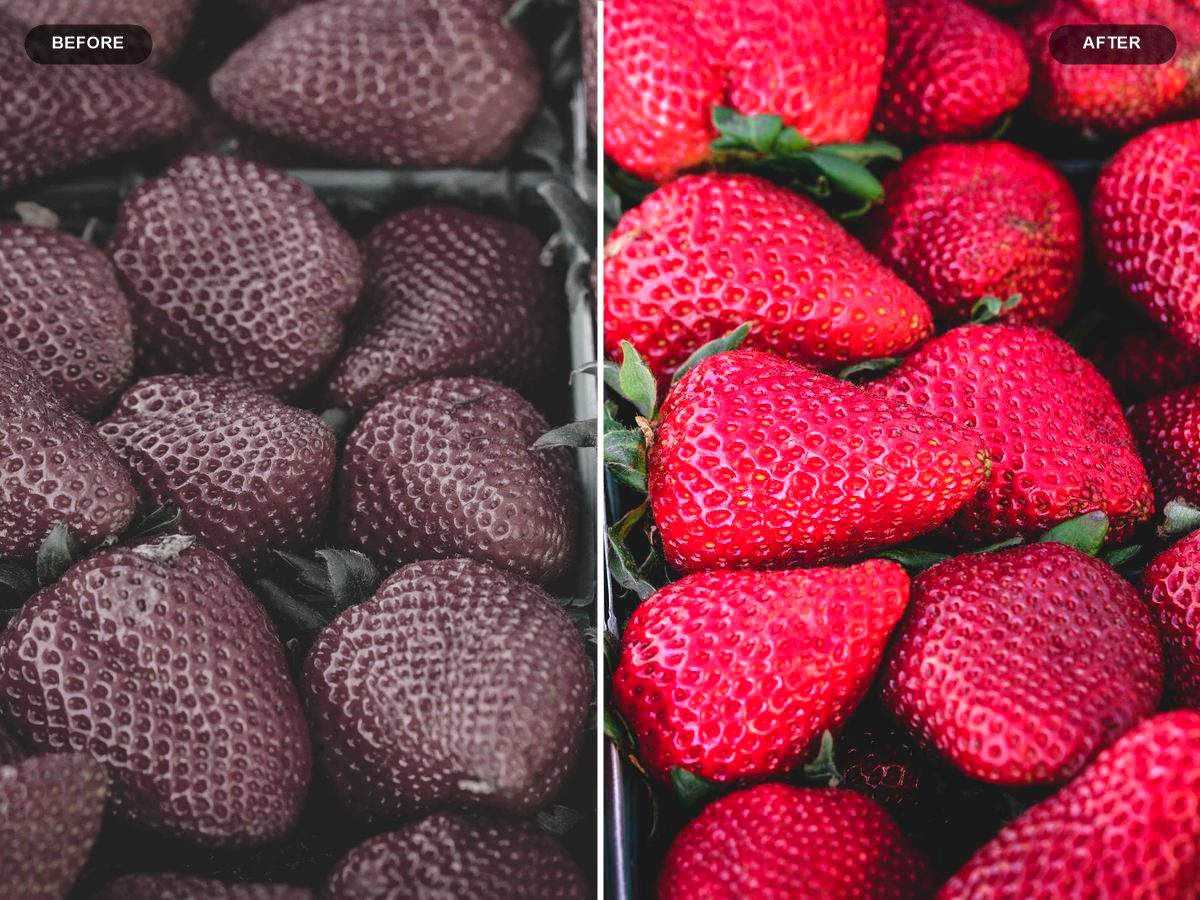 Before and after: dull product photo turned into rich, vivid color